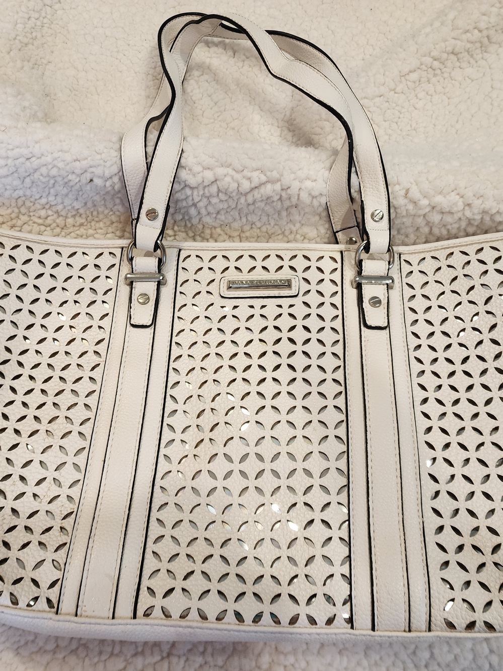Dana Buchman White Laser-Cut Tote with Silver Hardware